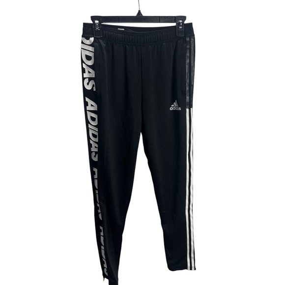 Adidas Mens Black Tapered Joggers With Bold Side Logo Stripes Athleisure Gym - Picture 1 of 10
